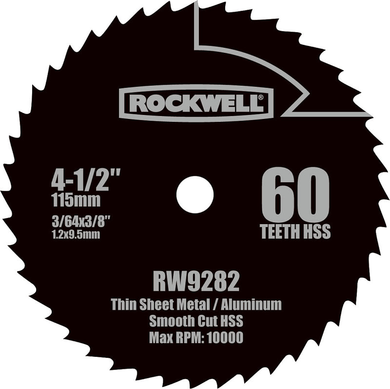 ROCKWELL Rockwell RW9282 Circular Saw Blade, 60-Teeth, 4-1/2 in Dia, 3/8 in Arbor TOOLS ROCKWELL