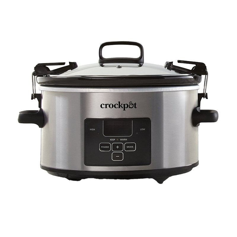 SUNBEAM RIVAL Crock-Pot 2122615 Cook and Carry Slow Cooker, 4 qt Capacity, Digital Control, Stainless Steel
