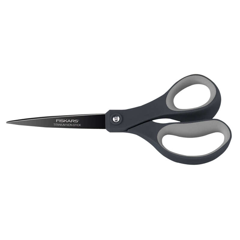 FISKARS Fiskars 1073590 Non-Stick Titanium Scissor, 8 in OAL, Stainless Steel Blade, Soft Grip Handle, Gray Handle HOUSEWARES FISKARS