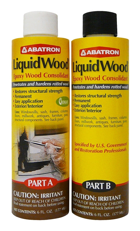 ABATRON, INC. Abatron LWAB6OR Wood Filler, Liquid, Faint, Slightly Aromatic Part A, Irritating Ammonia Part B, Clear, 12 oz AUTOMOTIVE ABATRON, INC.