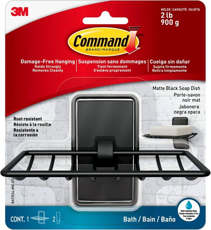 COMMAND Command BATH34-MB-ESF Bath Soap Dish, Wall Mounting, Metal/Plastic, Black