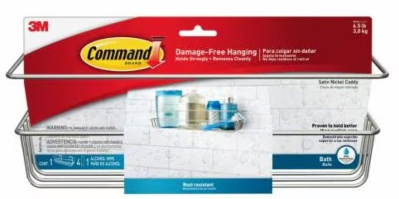 COMMAND Command BATH31-SN-ES Bath Caddy, Metal/Plastic, Satin Nickel, 12-1/2 in OAW, 6-3/8 in OAH, 4-1/4 in OAD, 6.5 lb