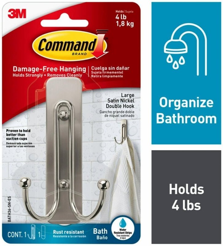 COMMAND Command BATH36-MB-2ESF Large Bath Hook, 4 lb, 2-Hook, Metal, Matte Black