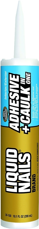 LIQUID NAILS Liquid Nails LN-150 Adhesive Caulk, Bright White, 40 to 100 deg F, 10.1 oz Cartridge