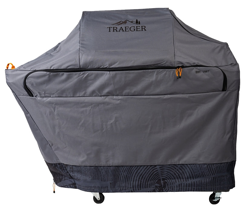 TRAEGER Traeger BAC602 Full-Length Grill Cover, 25 in W, 59 in D, 51 in H, Nylon/Polyester, Gray/Orange/Red