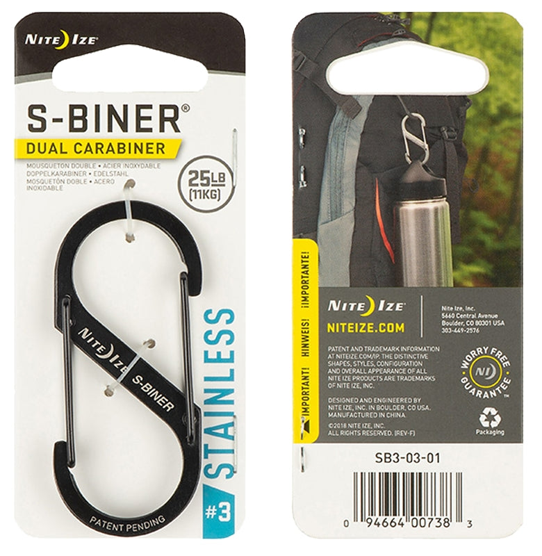 NITE IZE Nite Ize S-Biner Series SB3-03-01 Dual Carabiner, #3 Dia Ring, Black