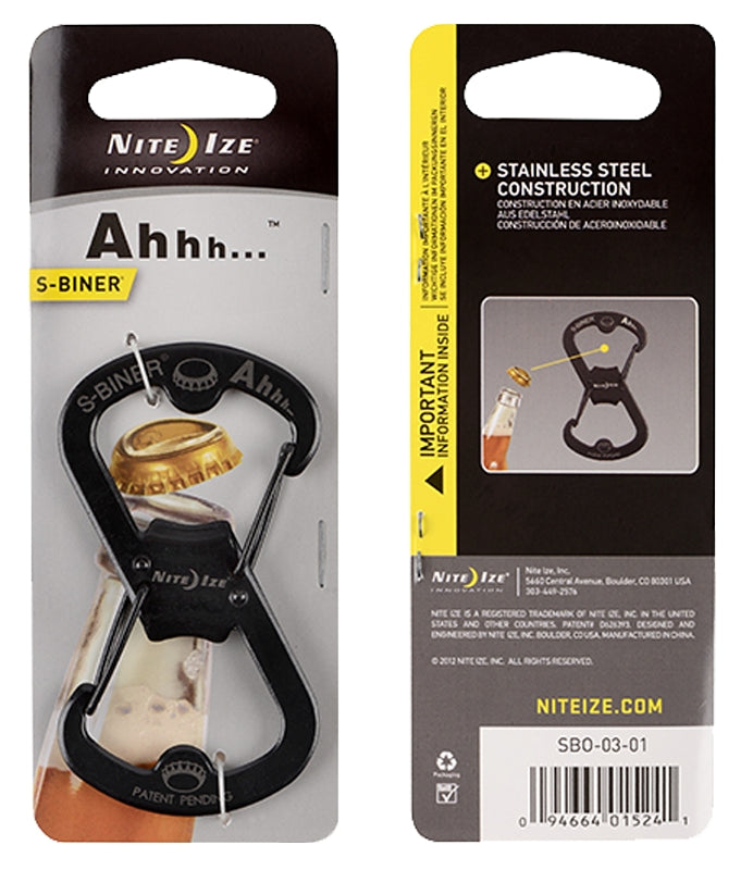 NITE IZE Nite Ize S-Biner Ahhh... Series SBO-03-01 Key Carabiner, 3.18 in OAL, Stainless Steel, Black