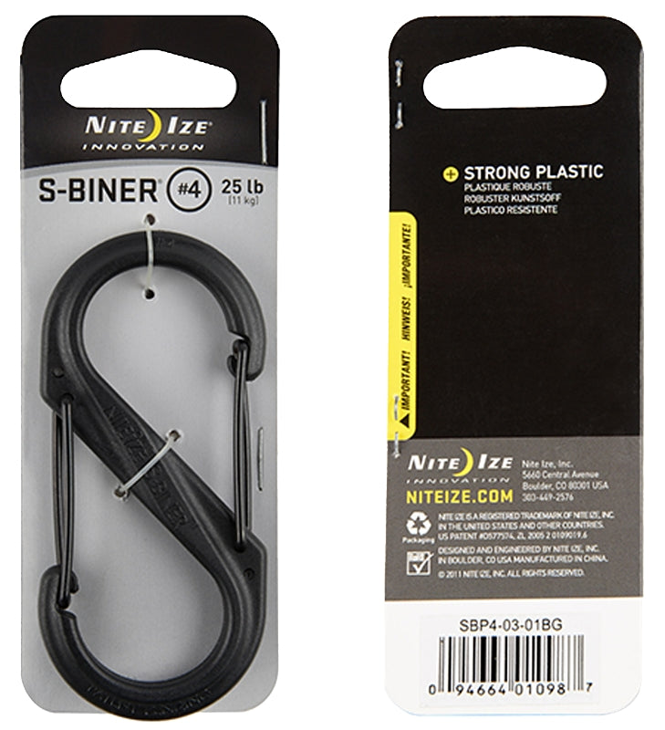 NITE IZE Nite Ize S-Biner Series SBP4-03-01BG Medium Dual Carabiner, 3-1/2 in OAL, #4 Dia Ring, Glass Filled Nylon, Black ELECTRICAL NITE IZE