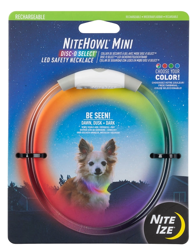 NITE IZE Nite Ize NiteHowl NHOMR-07S-R3 Mini Rechargeable LED Safety Necklace, 9.5 to 14.8 in L Collar, 1 in W Collar, Polymer