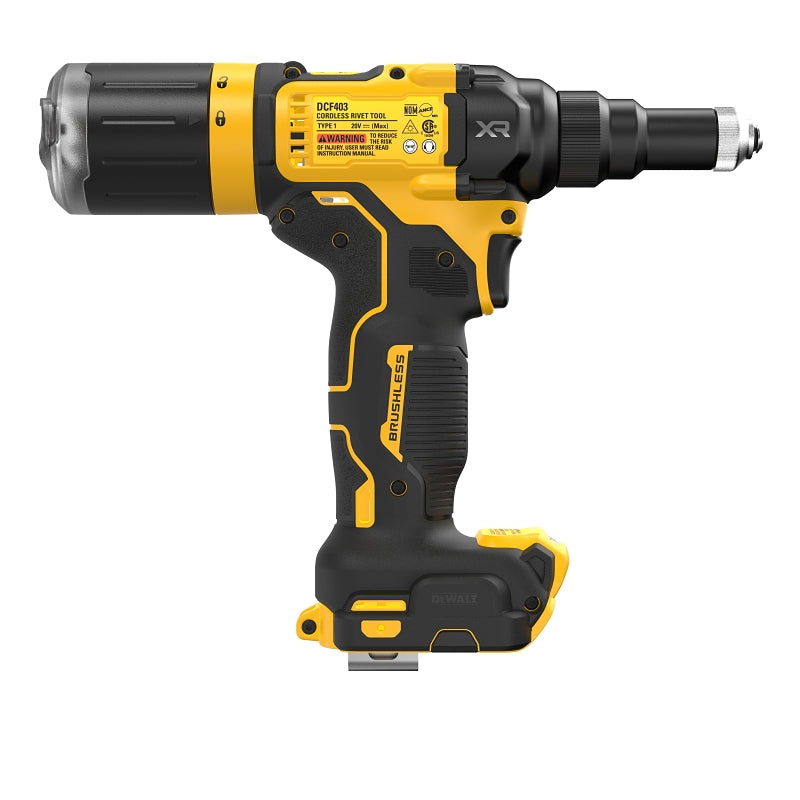 DEWALT DEWALT 20V MAX XR DCF403B Rivet Tool, Tool Only, 20 VDC, 3/32, 1/8, 5/32, 3/16 in Dia Rivet, 0.98 in L Stroke