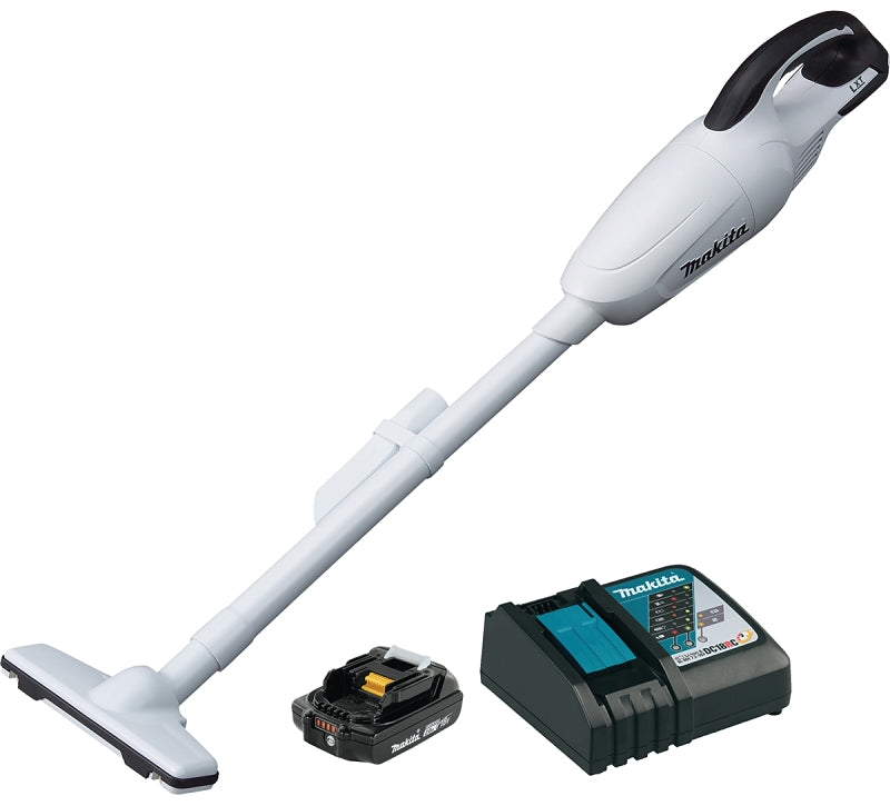 MAKITA Makita LXT XLC02RB1W Compact Vacuum Kit, 1.3 pt Vacuum, 46 cfm Air, 18 V Battery, Lithium-Ion Battery, 2 Ah, White TOOLS MAKITA