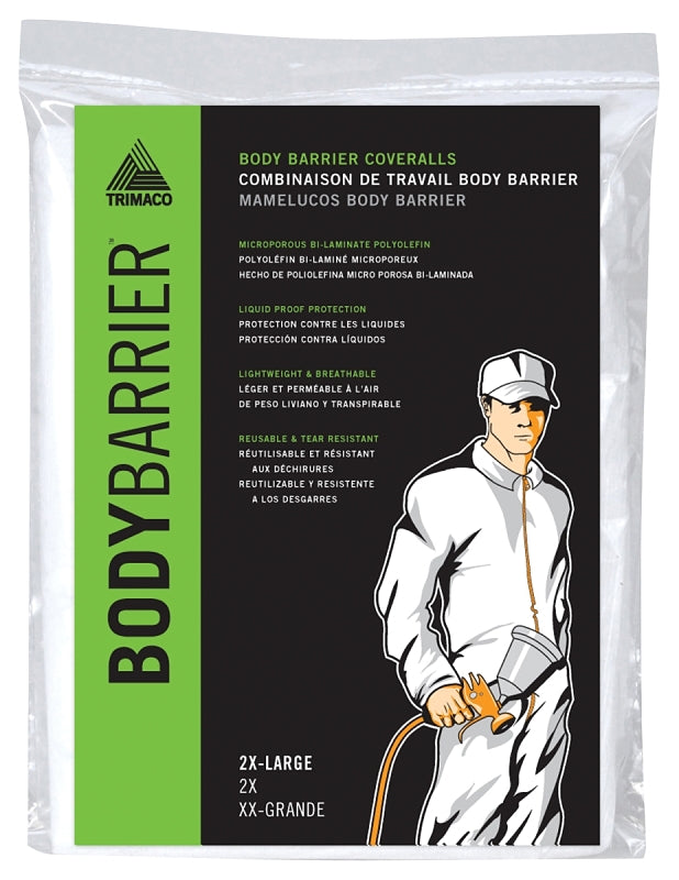 TRIMACO Trimaco 09957 Protective Coveralls, 2XL, Zipper Closure, Polyolefin, White