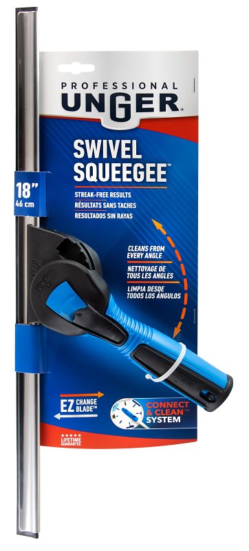 UNGER INDUSTRIAL Unger Professional 985510 Swivel Squeegee, 18 in Blade, Poly Blade CLEANING & JANITORIAL SUPPLIES UNGER INDUSTRIAL