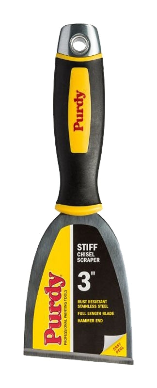 PURDY Purdy 14A900130 Chisel Scraper, 3 in W Blade, Angled, Stiff Blade, Stainless Steel Blade, Rubber Handle PAINT PURDY