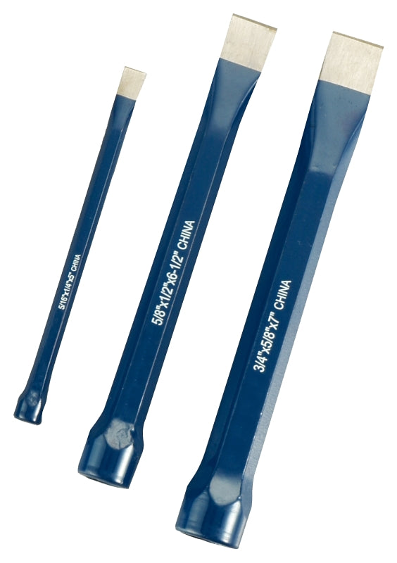 FLEX LITE CORPORATION Vulcan JL-3CSL Cold Chisel Set, 3-Piece, Chrome Alloy Steel, Baked Enamel, Blue