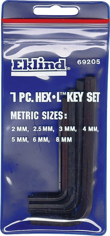 EKLIND Eklind 69205 Hex Key Set, Includes: 2 to 8 mm Keys, 7-Piece, Steel, Black