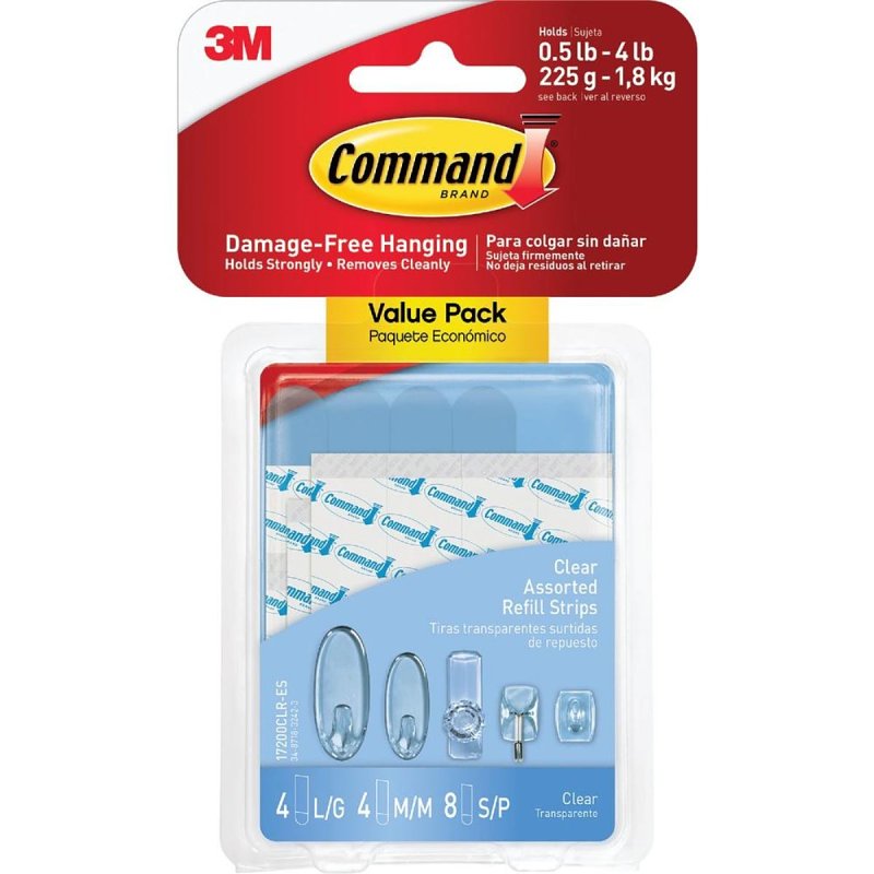 COMMAND Command 17200CLR-16ESF Assorted Refill Strip, 3/4 in W, 5 in L, Plastic Backing, Clear ELECTRICAL COMMAND