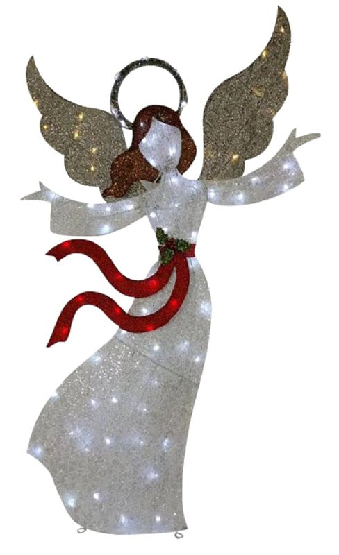 SANTAS FOREST Santas Forest 52909 Pre-Lit 3D Mesh Fabric Angel, White, LED, Internal Light