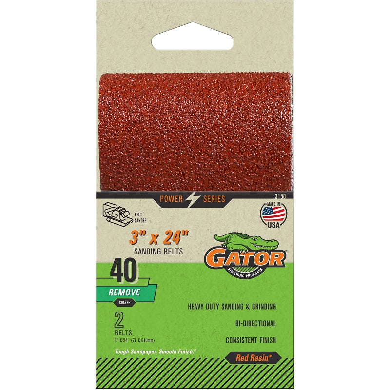 GATOR Gator 3158 Sanding Belt, 3 in W, 24 in L, Aluminum Oxide Abrasive, 40 Grit, Extra Coarse