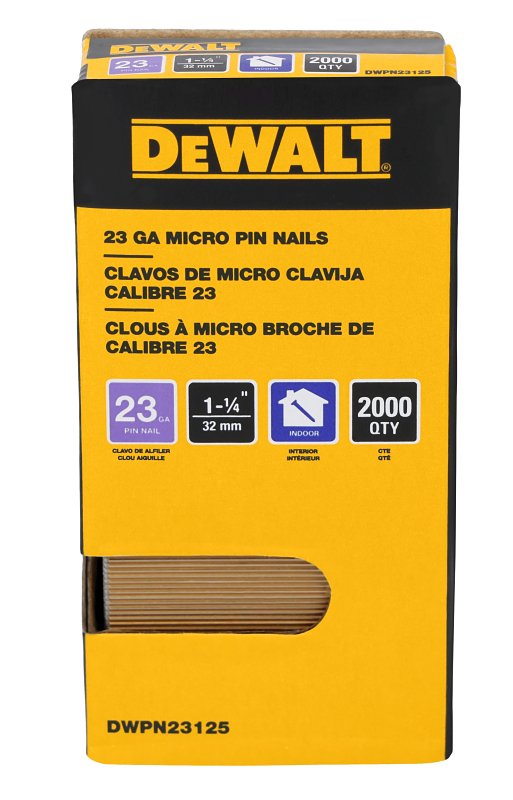 DEWALT DEWALT DWPN23125 Pin Nail, 1-1/4 in L, 23 ga, Steel, Galvanized, Headless Head, Smooth Shank