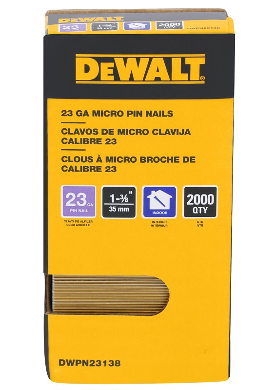 DEWALT DEWALT DWPN23138 Pin Nail, 1-3/8 in L, 23 ga, Steel, Galvanized, Headless Head, Smooth Shank