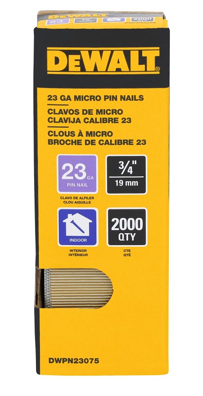 DEWALT DEWALT DWPN23075 Pin Nail, 3/4 in L, 23 ga, Steel, Galvanized, Headless Head, Smooth Shank