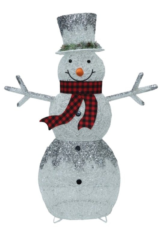 SANTAS FOREST Santas Forest 56920 Pre-Lit Glitter Frosted Snowman, White, LED, Internal Light