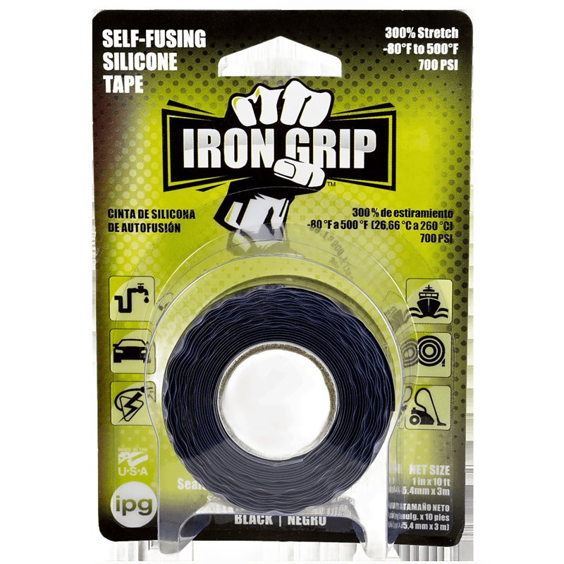 INTERTAPE POLYMER IPG IRON GRIP SBK110 Self-Fusing Tape, 10 ft L, 1 in W, Silicone Backing, Black