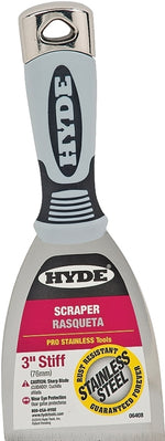 HYDE Hyde Pro Stainless Series 06408 Scraper, 3 in W Blade, 1-Edge Blade, Stainless Steel Blade, Plastic/Wood Handle PAINT HYDE
