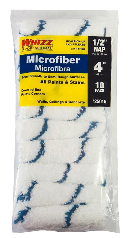 WHIZZ Whizz 25015 Mini Roller Cover, 1/2 in Thick Nap, 4 in L, Microfiber Cover, 10/PK PAINT WHIZZ