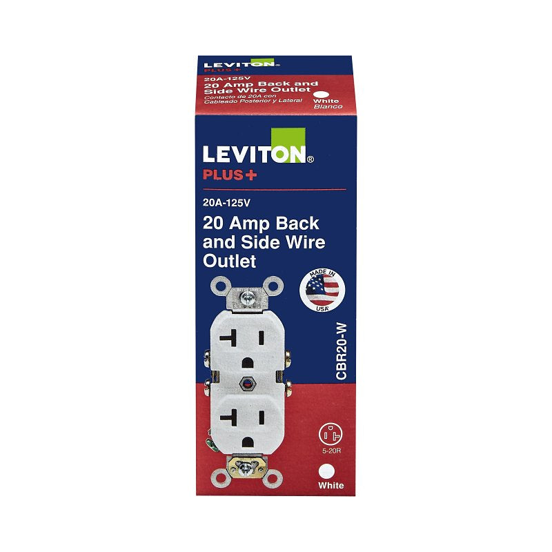 LEVITON Leviton CBR20-W Duplex Outlet, 2 -Pole, 20 A, 125 VAC, NEMA: 5-20R, White ELECTRICAL LEVITON