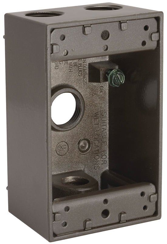 HUBBELL Bell Outdoor 5321-2 Weatherproof Box, 2-13/16 in W, 4-9/16 in D, 2-9/64 in H, 4-Knockout, NEMA 3R, Aluminum, Bronze