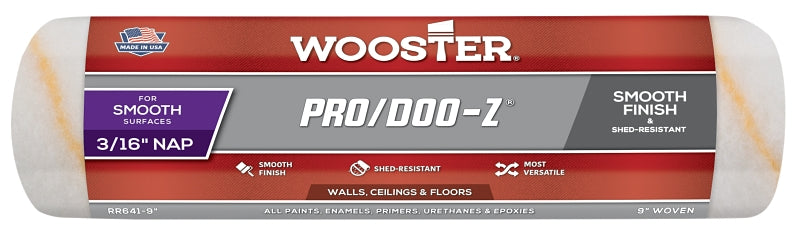 WOOSTER BRUSH Wooster RR641-9 Roller Cover, White, 3/16 in Thick Nap, 9 in L, Fabric Cover