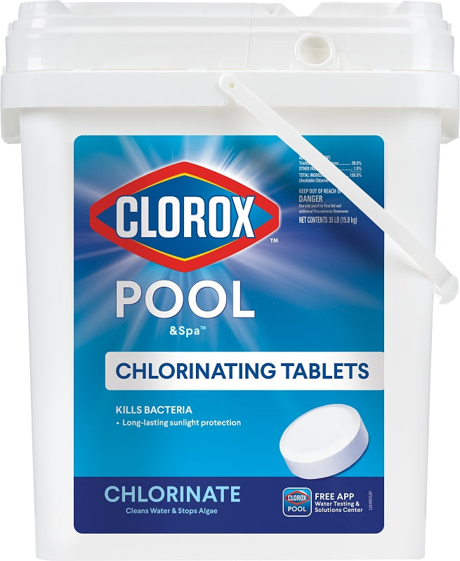 CLOROX Clorox POOL & Spa ACTIVE99 22435CLX Chlorinating Tablet, Solid, Chlorine, 35 lb Bucket OUTDOOR LIVING & POWER EQUIPMENT CLOROX