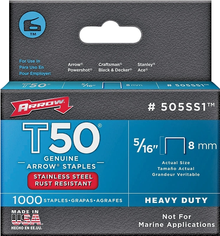 ARROW Arrow T50 Series 505SS1 Staple, 3/8 in W Crown, 5/16 in L Leg HARDWARE & FARM SUPPLIES ARROW