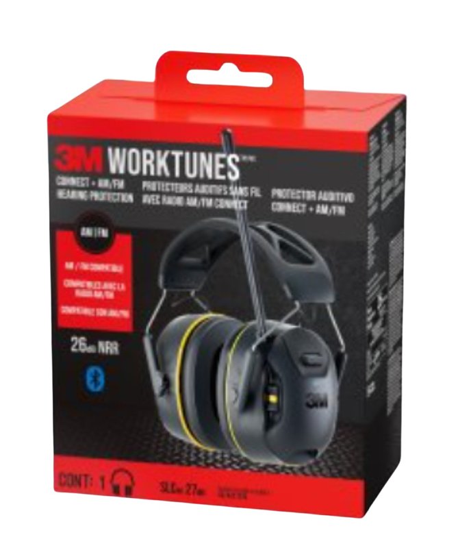 3M 3M WorkTunes Series 90572-DC Wireless Hearing Protector, 26 dB NRR, Black