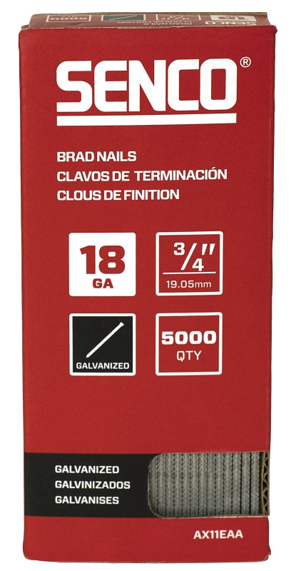 SENCO Senco AX11EAA Nail, 3/4 in L, 18, Steel, Electro-Galvanized, Brad, Medium Head, Smooth Shank
