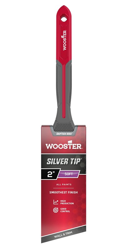WOOSTER BRUSH Wooster Silver Tip GRIPTECH MAX Series G5221-2 Paint Brush, 2 in W, Soft Brush, 2-5/8 in L Bristle, Polyester Bristle
