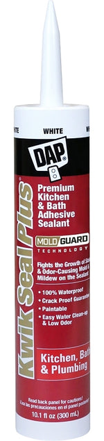DAP DAP KWIK SEAL PLUS�� 18510 Adhesive Sealant, White, 24 hr Curing, -20 to 150 deg F, 10.1 oz Cartridge