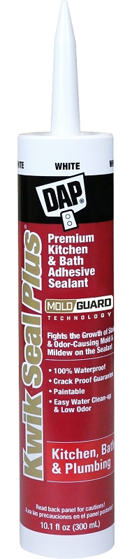 DAP DAP KWIK SEAL PLUS�� 18510 Adhesive Sealant, White, 24 hr Curing, -20 to 150 deg F, 10.1 oz Cartridge