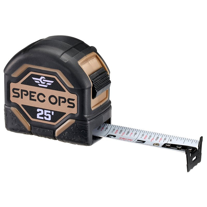 AMAX INC Spec Ops SPEC-TM25 Tape Measure, 25 ft L Blade, Composite Case, Black/Flat Dark Earth Case ELECTRICAL AMAX INC