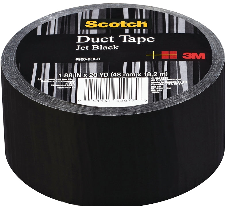 3M 3M 920-BLK-C Duct Tape, 20 yd L, 1.88 in W, Cloth Backing, Jet Black