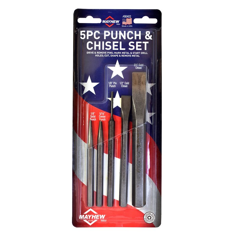 MAYHEW TOOLS Mayhew 90402 Punch and Chisel Set, 5 -Piece, Alloy Steel, Black Oxide