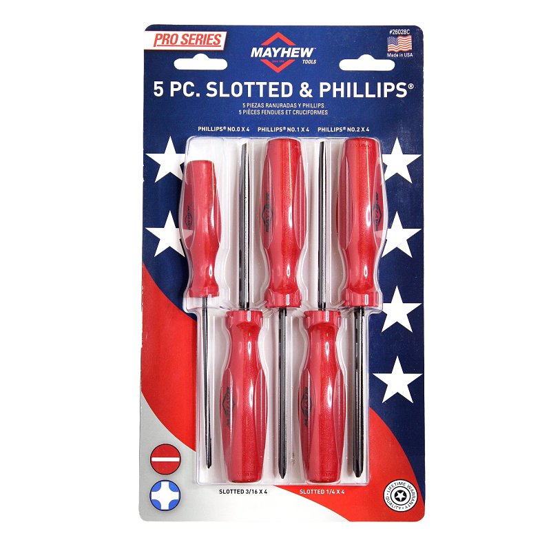 MAYHEW TOOLS Mayhew Pro Series 26028C Screwdriver Set, 5-Piece, Alloy Steel, Brushed, Red HOUSEWARES MAYHEW TOOLS