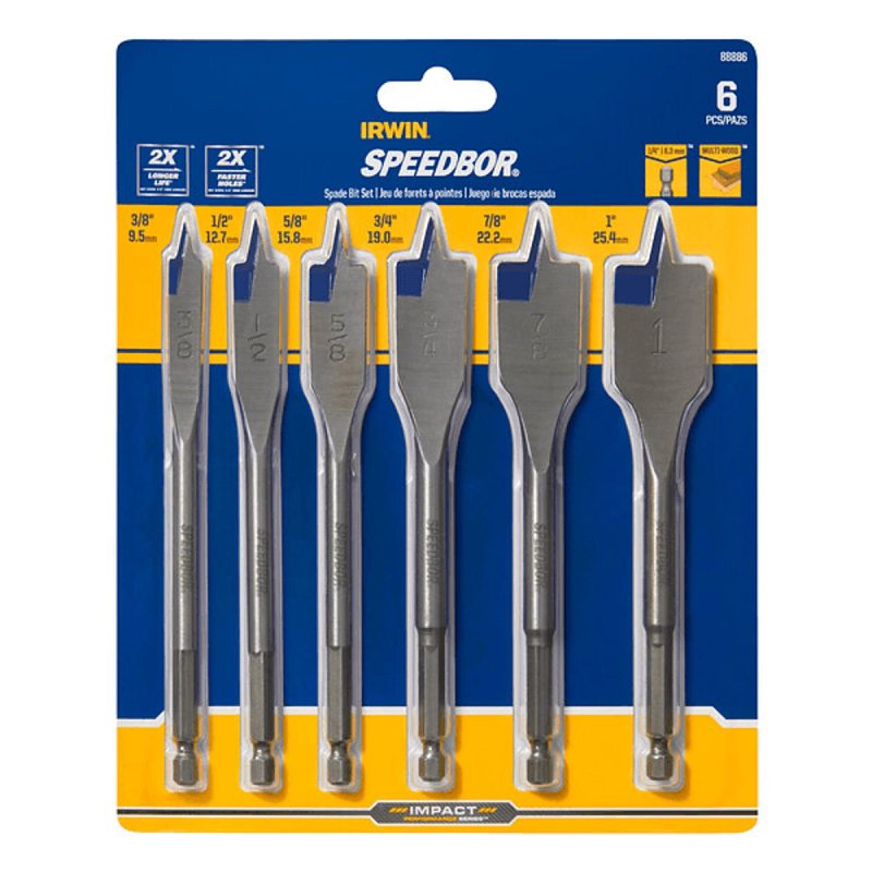 IRWIN Irwin 88886 Spade Bit Set, Standard, 6-Piece, HSS