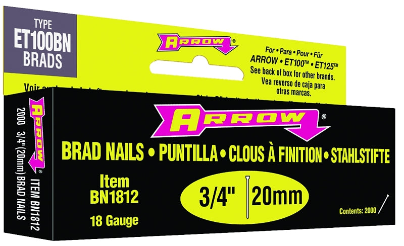 ARROW Arrow BN1812BCS Brad Nail, 3/4 in L, Steel, Plain, Smooth Shank HARDWARE & FARM SUPPLIES ARROW