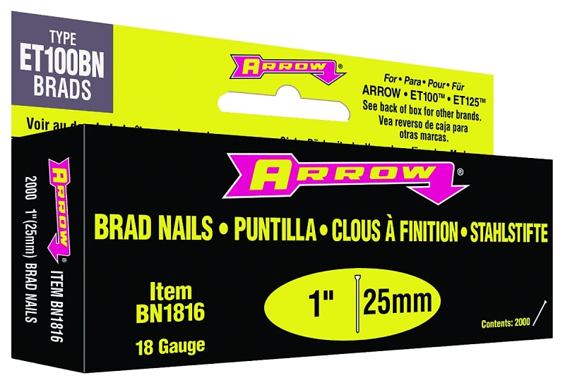 ARROW Arrow BN1816BCS Brad Nail, 1 in L, Steel, Plain, Smooth Shank HARDWARE & FARM SUPPLIES ARROW