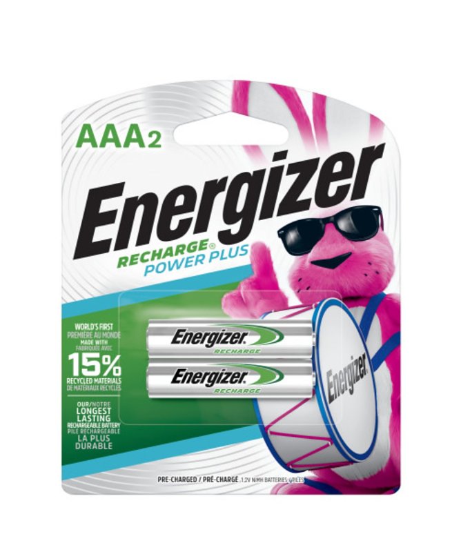 ENERGIZER BATTERY Energizer NH12BP-2 Battery, 1.2 V Battery, 850 mAh, AAA Battery, Nickel-Metal Hydride, Rechargeable: Yes, Black