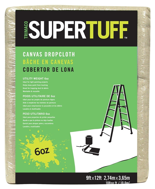 TRIMACO Trimaco SUPERTUFF 56701 Drop Cloth, 12 ft L, 9 ft W, Canvas, Beige/Cream