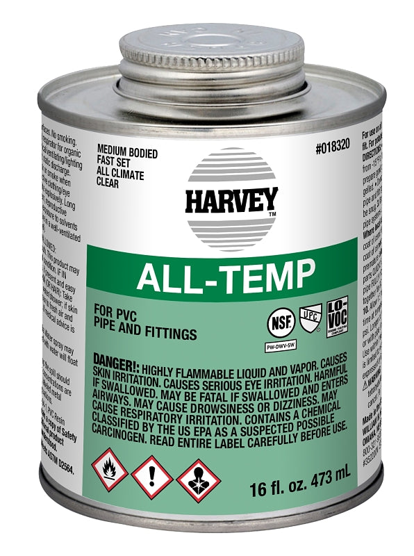 HARVEY Harvey All-Temp Series 18320-12 Medium-Bodied Cement, 16 oz Can, Liquid, Gray PLUMBING, HEATING & VENTILATION HARVEY